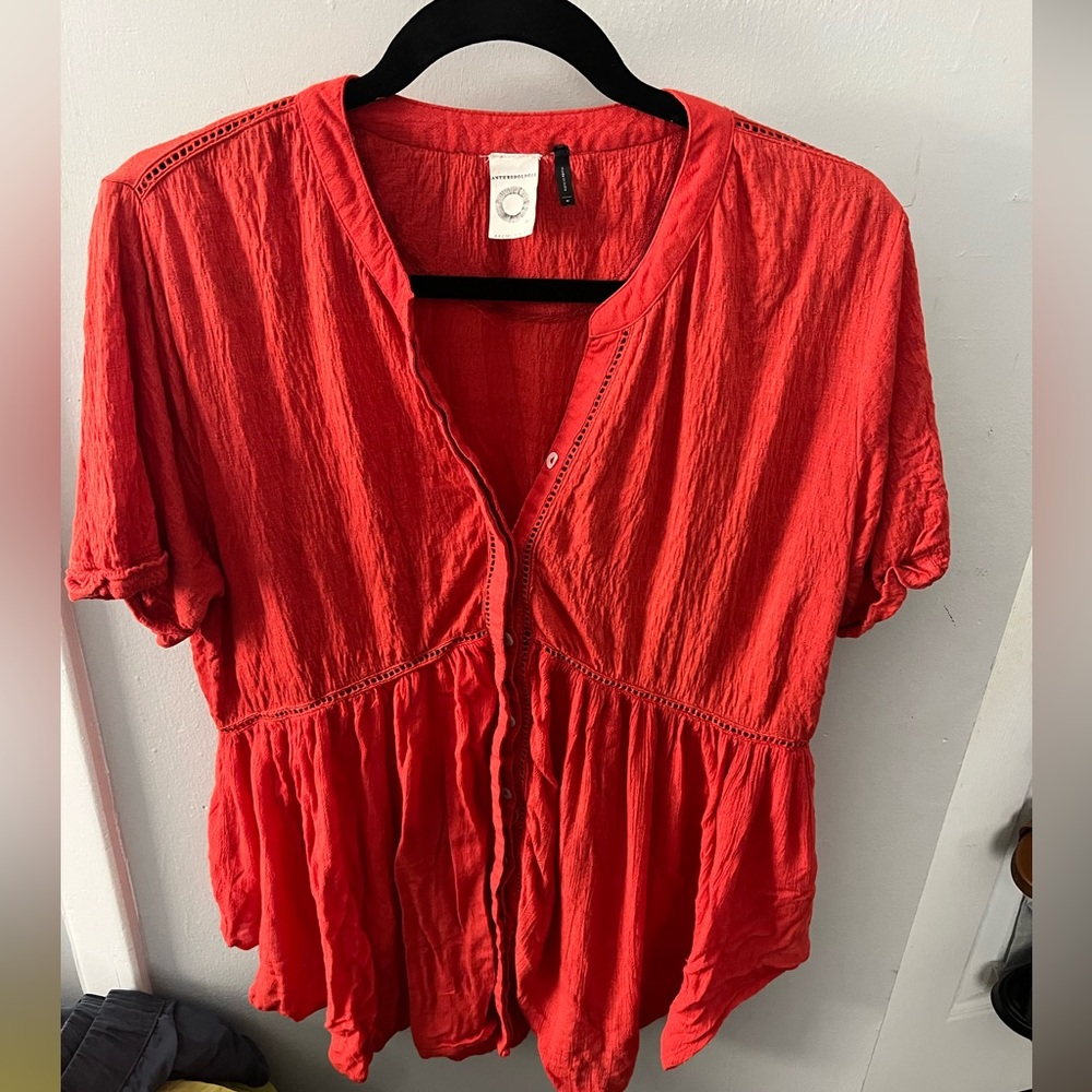 Anthropologie coral short sleeve top